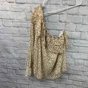 Torrid Shirt Womens 1 One Shoulder Long Sleeve Ruffle Top Cream‎ Floral Blouse